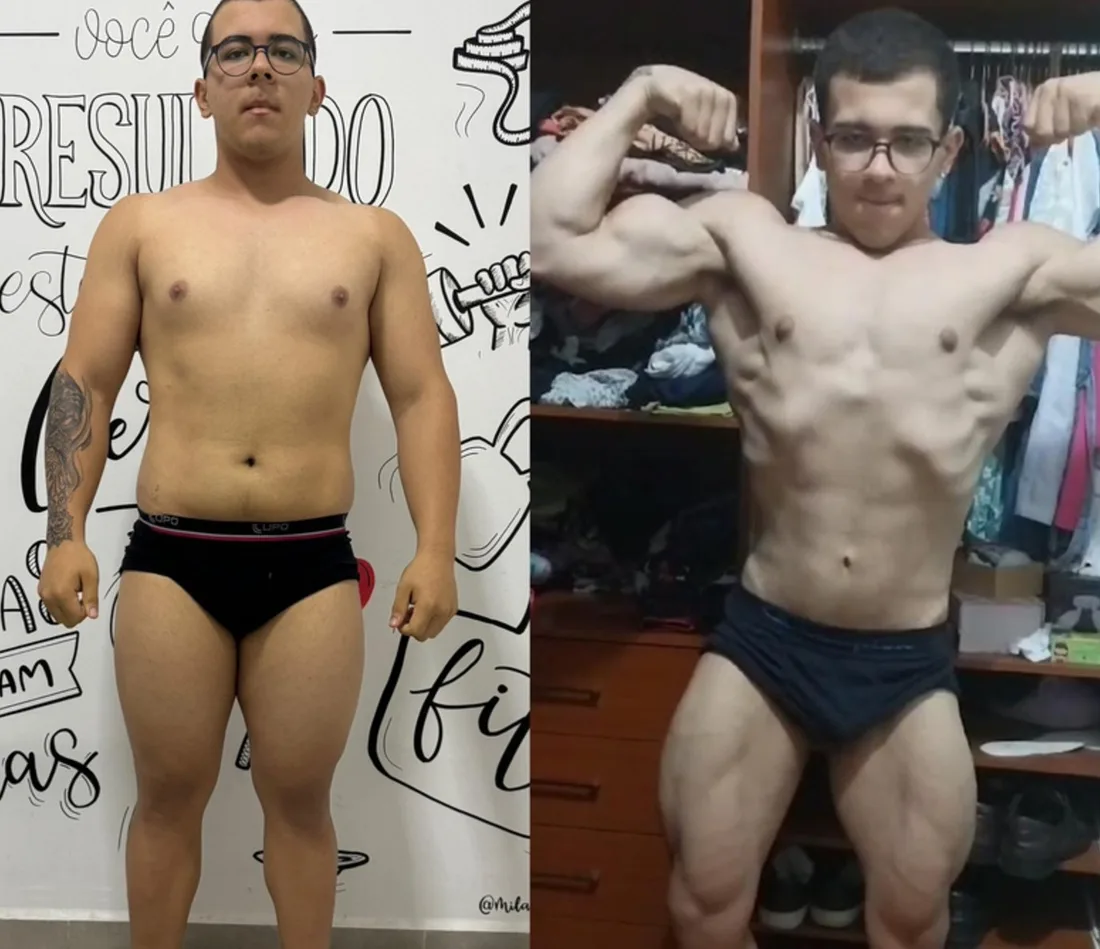 Evolução de aluno SouzaTeam com ganho de massa