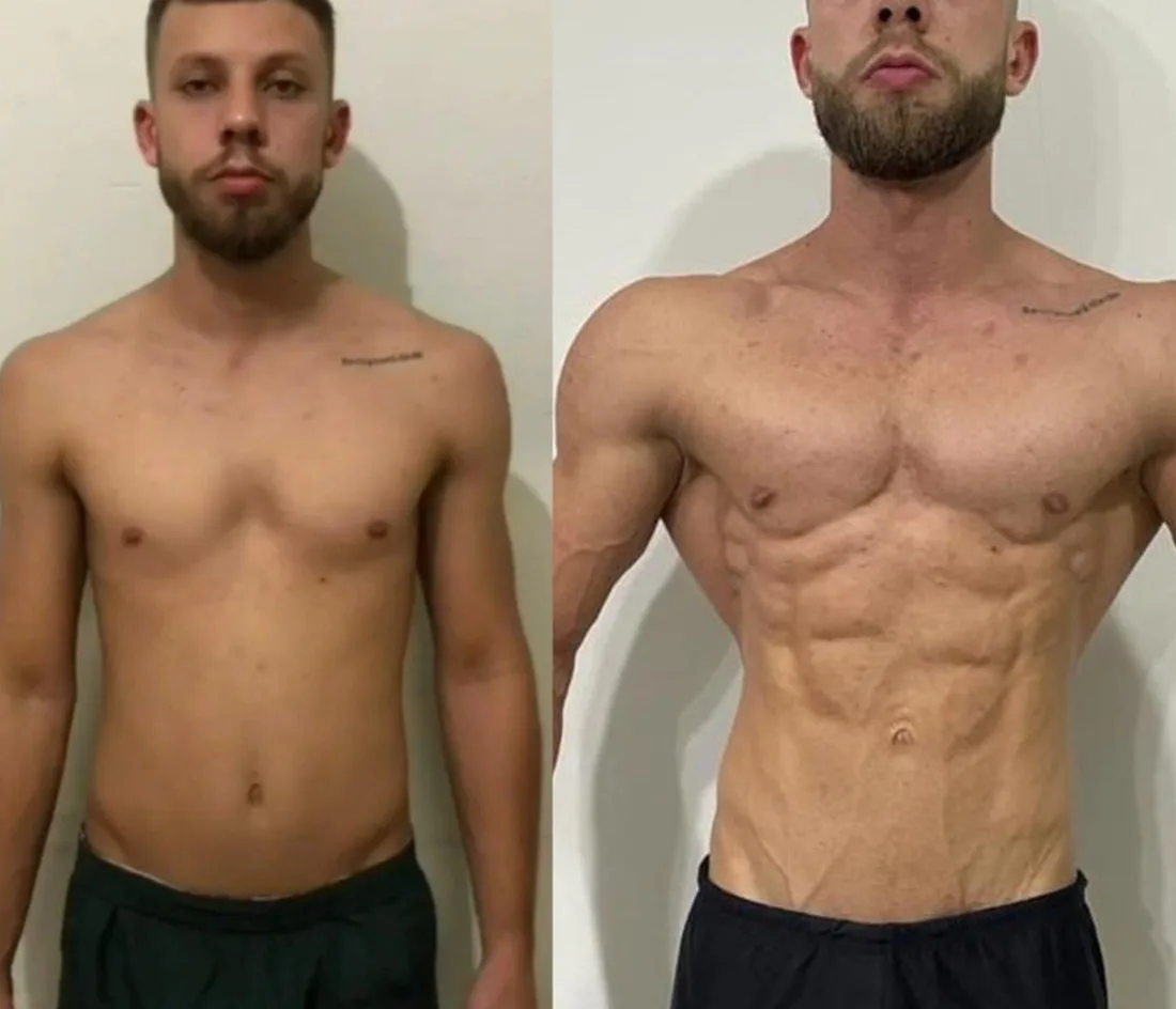Evolução de aluno SouzaTeam com definição abdominal